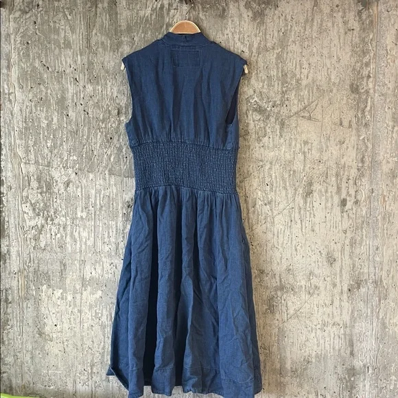 ANTHROPOLOGIE Women's The Tommie Cap-Sleeve Smocked Front-Zip Shirt Dress Size M - Picture 8 of 8